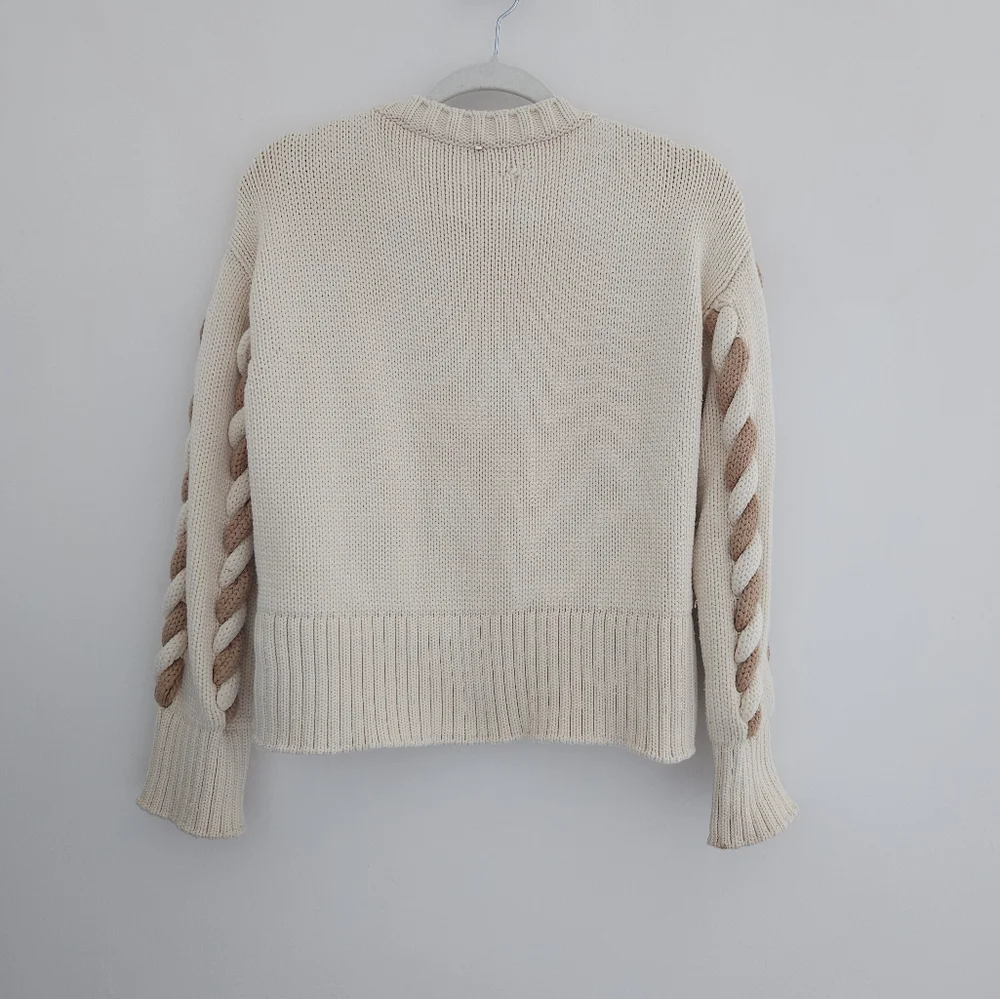 SPORTMAX Gatti Cream And Brown Chunky Braided Cableknit Sweater - Picture 3 of 10